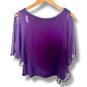 Chaus New York Purple Chiffon Blouse Rhinestone Detail Layered Size Small NWT